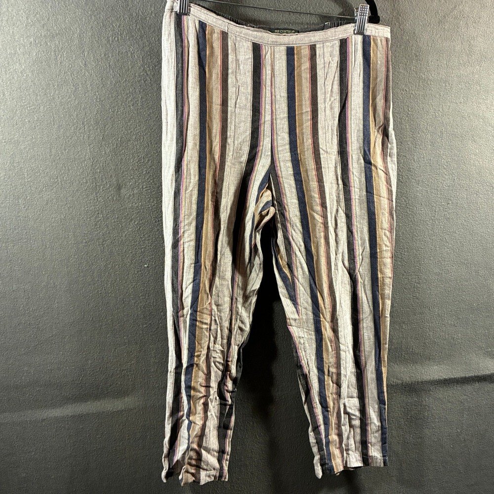 For Cynthia women linen Pants large Striped Elastic Waist Casual Petite pull on